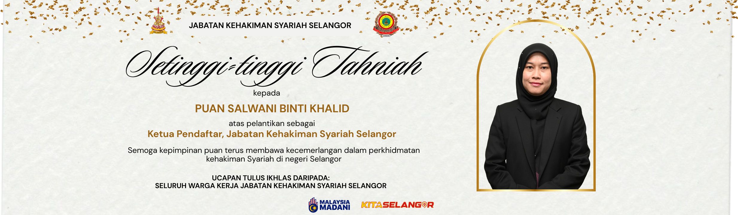 Banner Tahniah Pelantikan Ketua Pendaftar Baru Pn. Salwani 2025