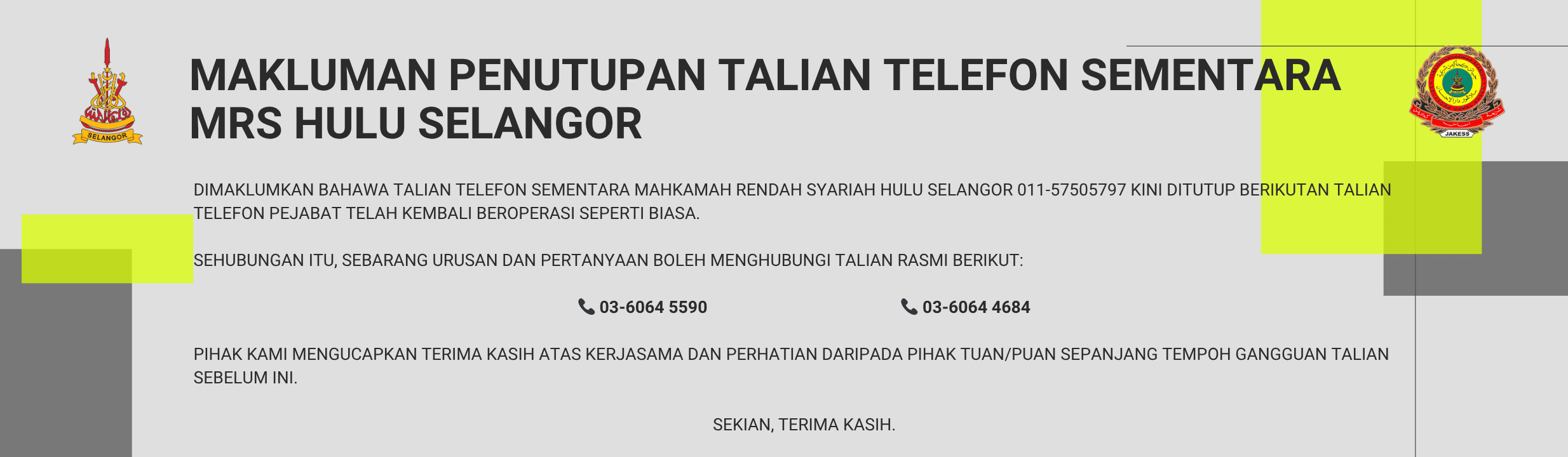 Banner - Pemakluman Talian Telefon MRS Hulu Selangor