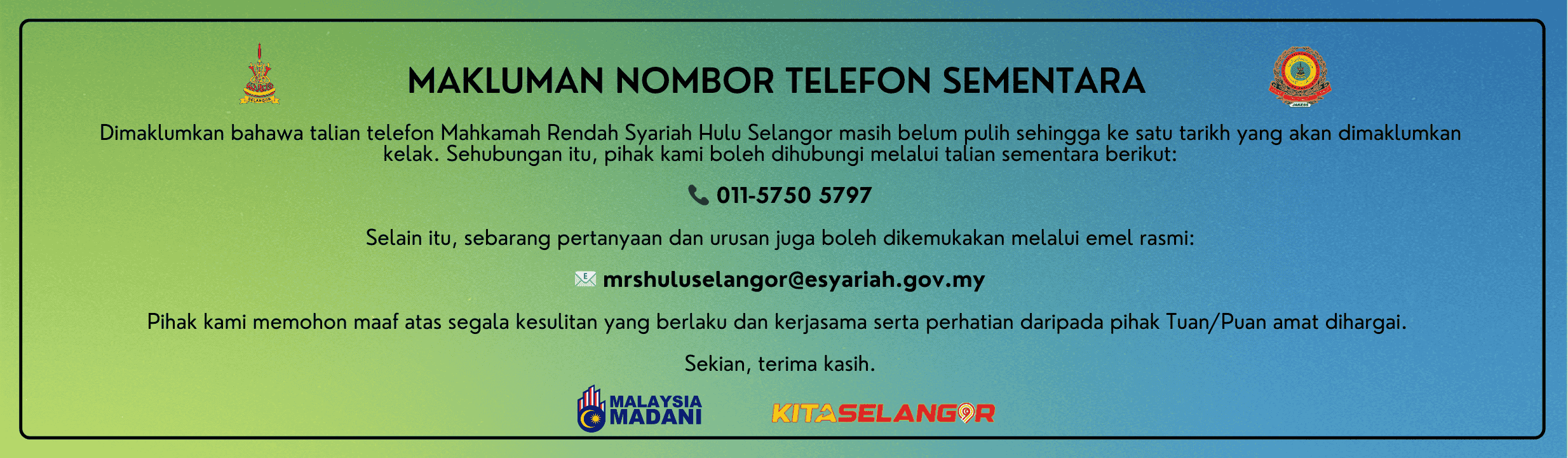 Banner - Pemakluman Talian Telefon MRS Hulu Selangor