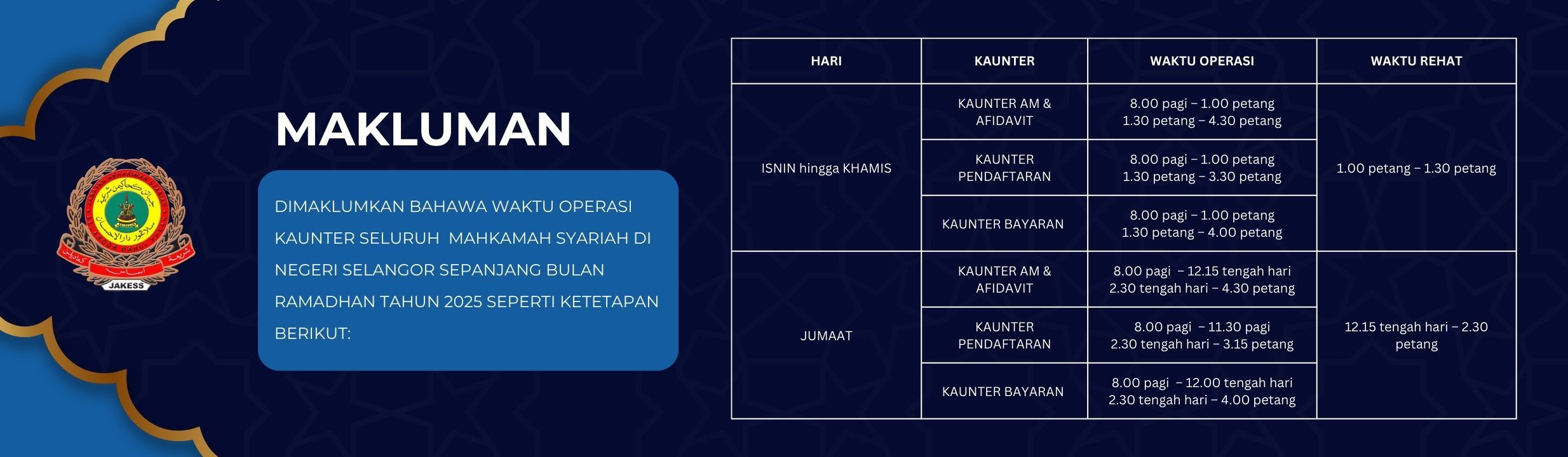 Banner Waktu Operasi Ramadan JAKESS 2025